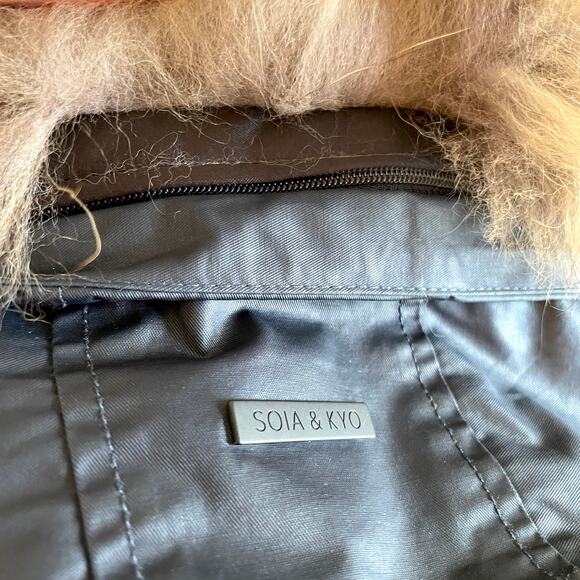 Soia & Kyo Fur Trimmed Waxed Parka Coat Jacket In Navy Indigo Size Small - Picture 9 of 13